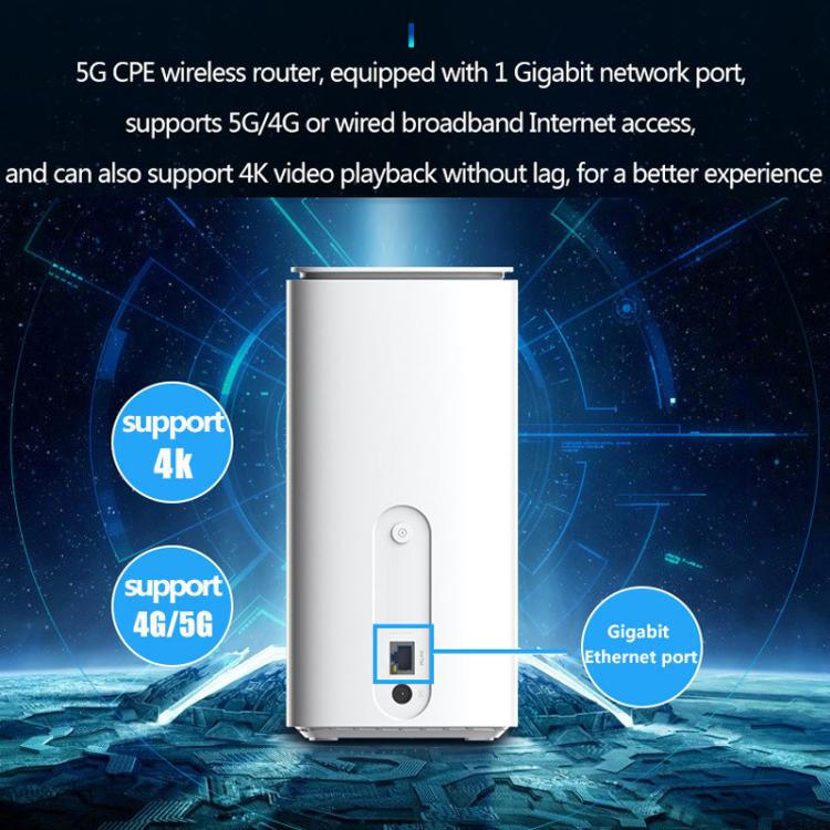 5G CPE Wi-Fi 6 Wireless SIM Card Router Dual-Mode NSA/SA High-Speed Gigabit Single-Port LTE Router, EU Plug
