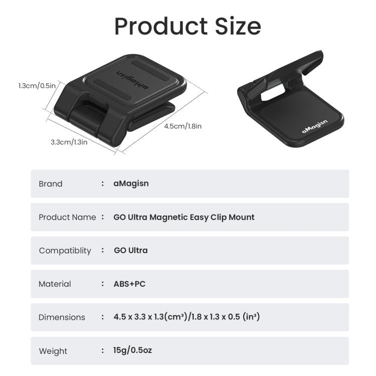 For Insta360 GO Ultra Magnetic Easy Clip AMagisn Mount 180-Degree Adjustable Angle For Flexible POV Shooting
