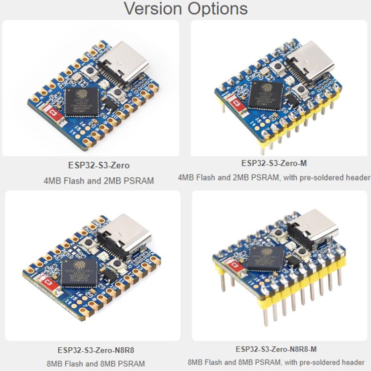 WAVESHARE 2.4GHz Wi-Fi Mini Development Board Based ESP32-S3 Dual-Core Processor, No Pin Header, Soldered Pin Header