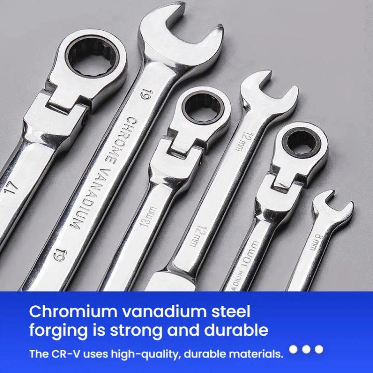 7pcs /Set Dual-Drive Ratchet Wrench 8-19mm Quick-Release Non-Slip Socket Spanner, Fixed Head, Flex Head