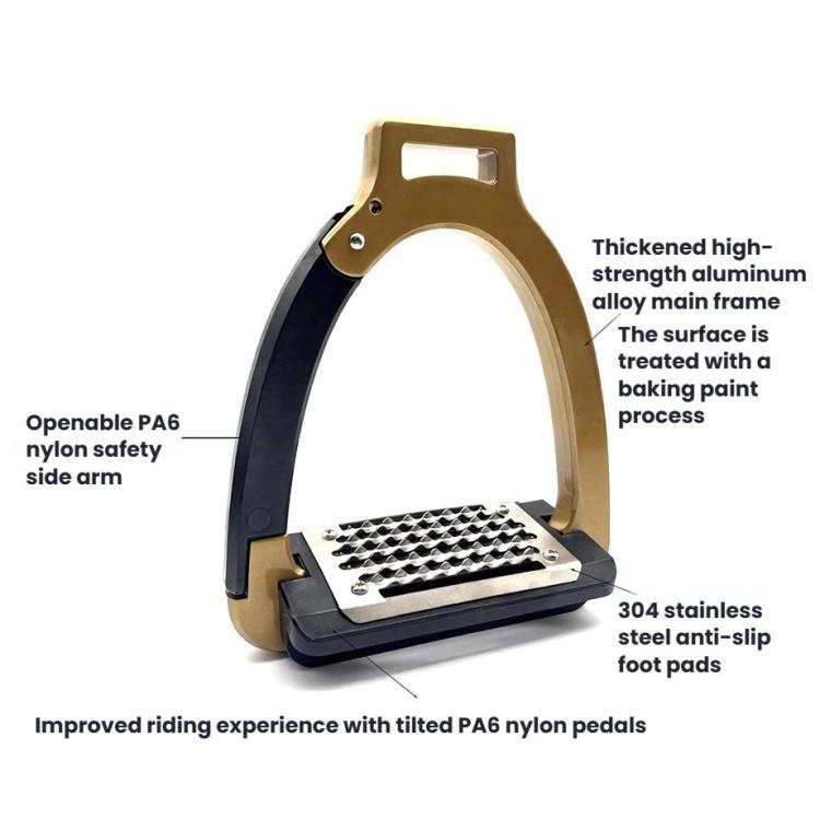1pair Aluminum Alloy Side-Opening Safety Stirrup, Adult Size Gold, Adult Size Dark Blue, Adult Size Matte Black, Kids Size Gold, Kids Size Dark Blue, Kids Size Matte Black