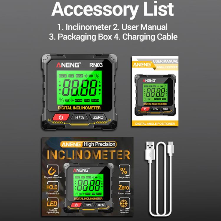 ANENG Digital Display Magnetic Inclinometer Laser Level, RN03