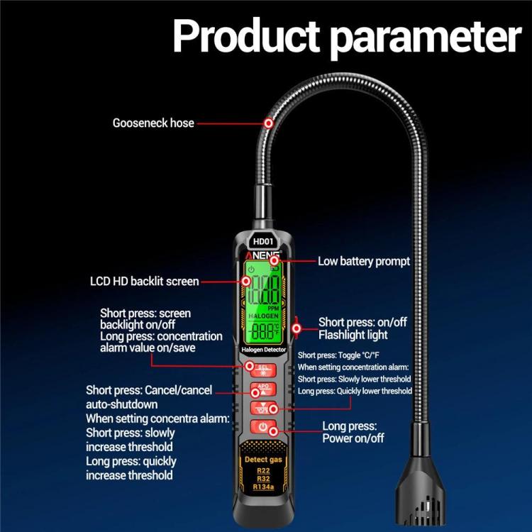 ANENG Air Conditioner Refrigerant Car Halogen Leak Detector, Battery, Rechargeable