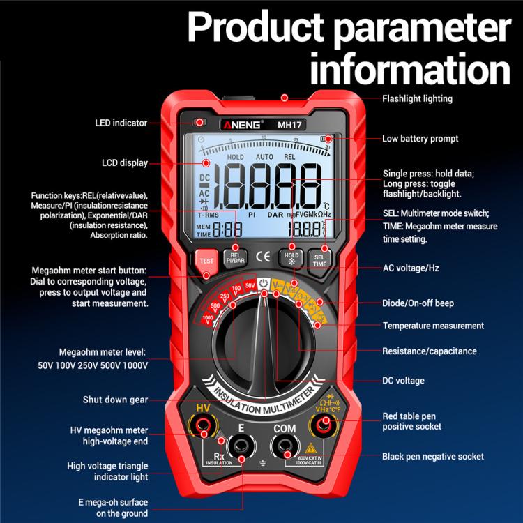 ANENG 1000V Insulation Resistance Tester Digital Megohmmeter, MH17