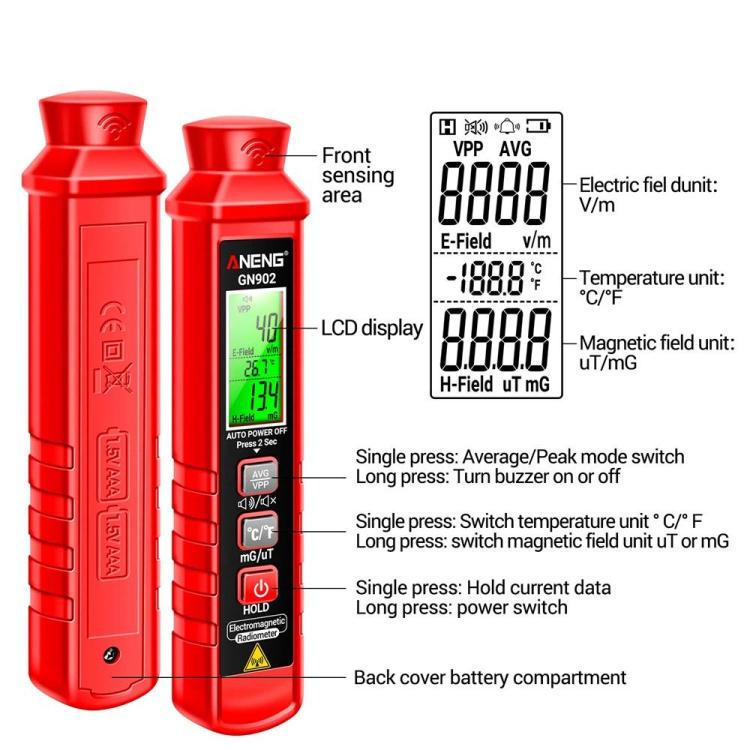 ANENG Electric Field Emission Electromagnetic Radiation Alarm Detector, GN902