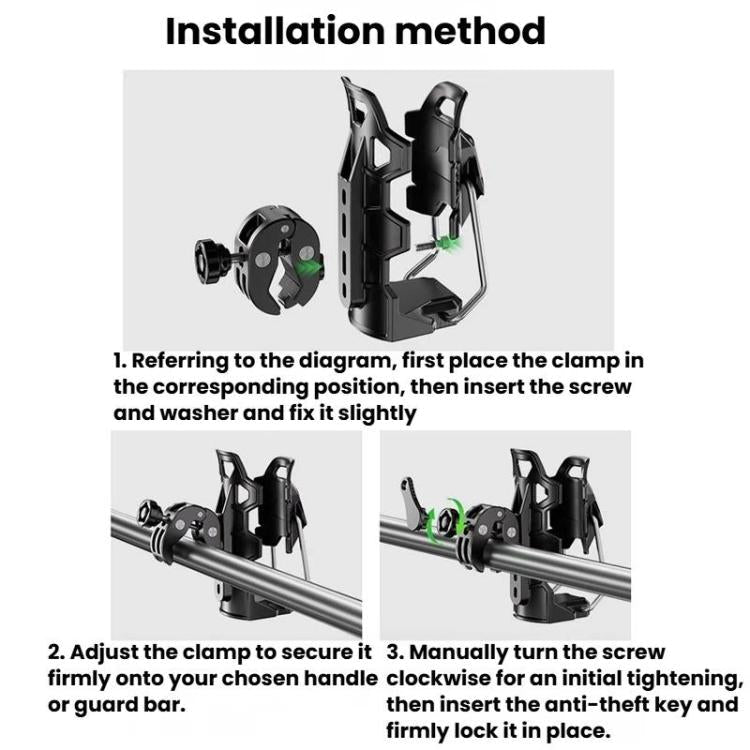Adaptive Anti-Slip Water Bottle Holder For Motorcycles & Bicycles 360-Degree Rotating Anti-Theft Cup Holder, Kewig SHJ-6