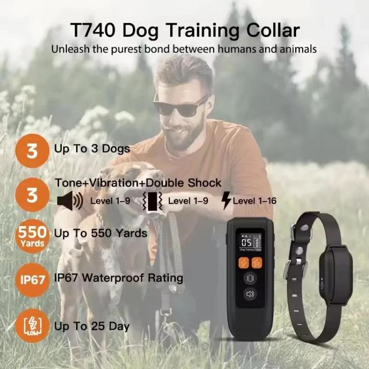 T740 Rechargeable Remote Dog Training Collar IP67 Waterproof  Pet Trainer, T740