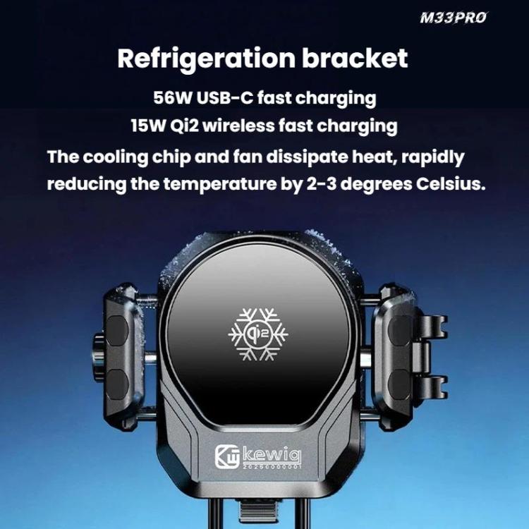 Kewig M33 Pro Shock-Absorbing Heat-Dissipating Wireless Charging Phone Mount Motorcycle Fan Cooling Anti-Shake Stand, Handlebar, Rearview Mirror, Rearview Mirror Stem, M8/M10 Screw, Front Fork Mount, Strong Clamp