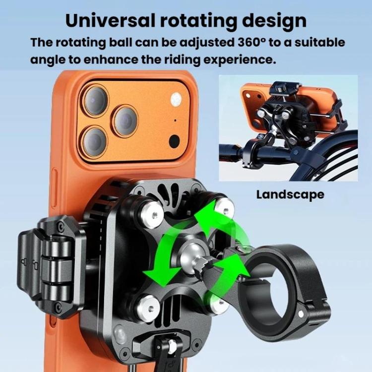 Kewig M33 Pro Shock-Absorbing Heat-Dissipating Wireless Charging Phone Mount Motorcycle Fan Cooling Anti-Shake Stand, Handlebar, Rearview Mirror, Rearview Mirror Stem, M8/M10 Screw, Front Fork Mount, Strong Clamp