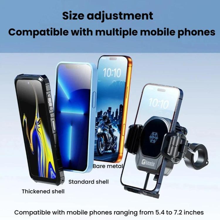Kewig M33 Pro Shock-Absorbing Heat-Dissipating Wireless Charging Phone Mount Motorcycle Fan Cooling Anti-Shake Stand, Handlebar, Rearview Mirror, Rearview Mirror Stem, M8/M10 Screw, Front Fork Mount, Strong Clamp