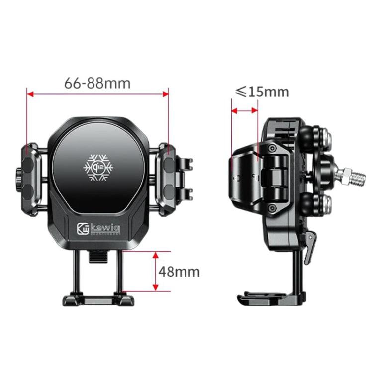 Kewig M33 Pro Shock-Absorbing Heat-Dissipating Wireless Charging Phone Mount Motorcycle Fan Cooling Anti-Shake Stand, Handlebar, Rearview Mirror, Rearview Mirror Stem, M8/M10 Screw, Front Fork Mount, Strong Clamp
