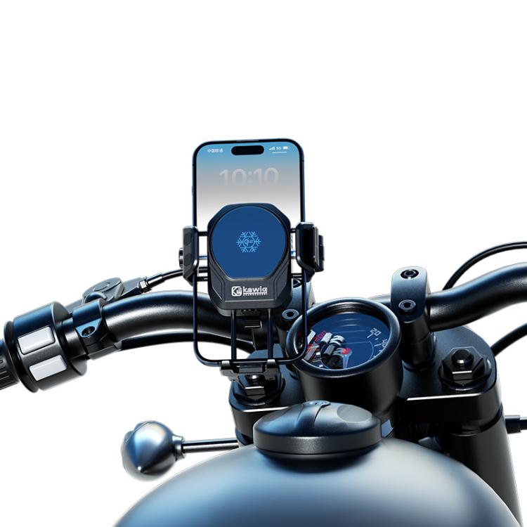 Kewig M33 Pro Shock-Absorbing Heat-Dissipating Wireless Charging Phone Mount Motorcycle Fan Cooling Anti-Shake Stand, Handlebar, Rearview Mirror, Rearview Mirror Stem, M8/M10 Screw, Front Fork Mount, Strong Clamp