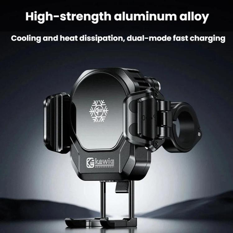 Kewig M33 Pro Shock-Absorbing Heat-Dissipating Wireless Charging Phone Mount Motorcycle Fan Cooling Anti-Shake Stand, Handlebar, Rearview Mirror, Rearview Mirror Stem, M8/M10 Screw, Front Fork Mount, Strong Clamp