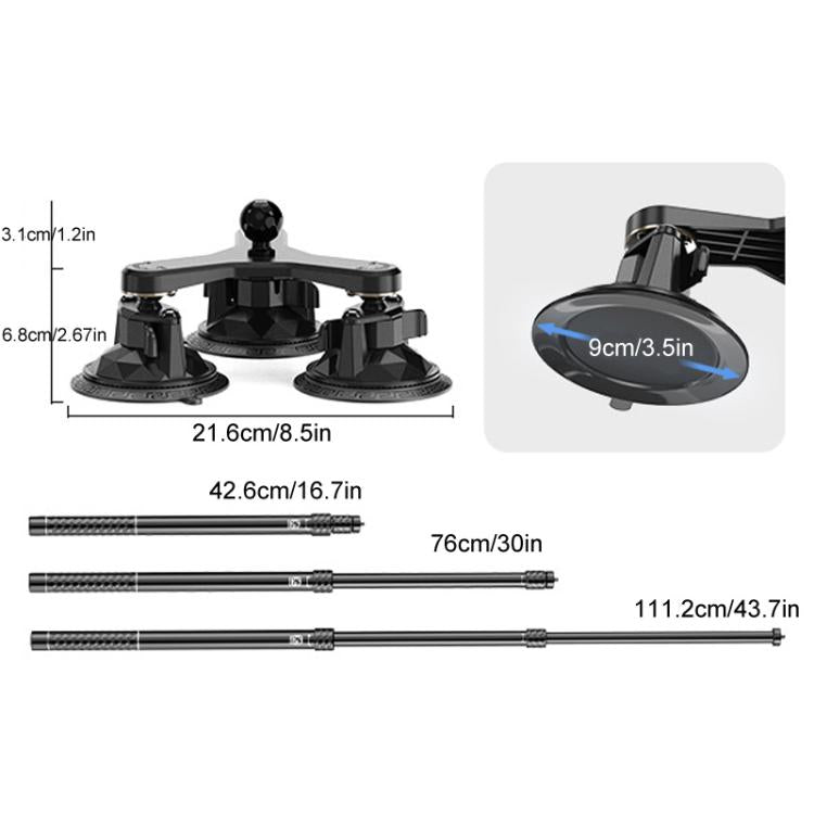 Kewig QG-11 Sports Camera Extended Suction Cup Selfie Stick Car Roof Fixed Shooting Bracket