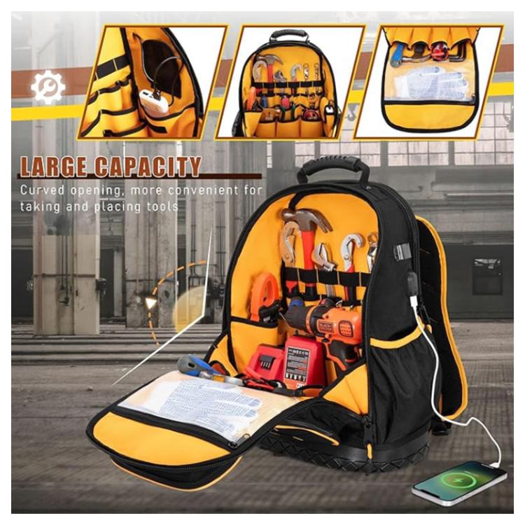 Oxford Cloth Tool Backpack With Rubber Base Multiple Pockets & 15.6-Inch Laptop Compartment