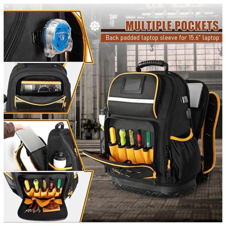 Oxford Cloth Tool Backpack With Rubber Base Multiple Pockets & 15.6-Inch Laptop Compartment