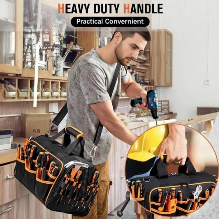 17-inch Heavy-Duty Tool Bag Portable Tote with 46-Pocket Organization, Non-Slip Rubber Base & Shoulder Strap
