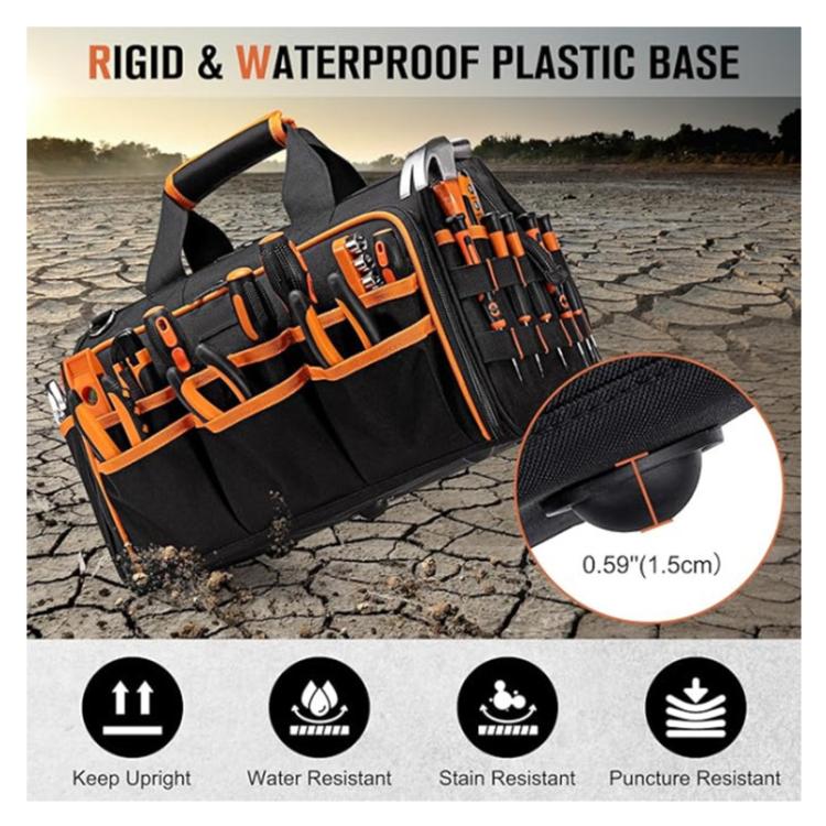 17-inch Heavy-Duty Tool Bag Portable Tote with 46-Pocket Organization, Non-Slip Rubber Base & Shoulder Strap