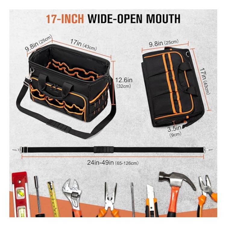 17-inch Heavy-Duty Tool Bag Portable Tote with 46-Pocket Organization, Non-Slip Rubber Base & Shoulder Strap