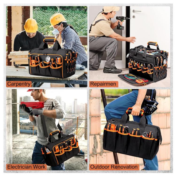 17-inch Heavy-Duty Tool Bag Portable Tote with 46-Pocket Organization, Non-Slip Rubber Base & Shoulder Strap