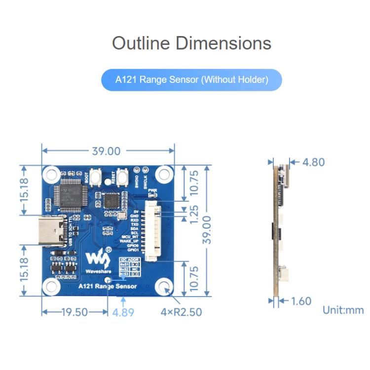 WAVESHARE 60GHz Millimeter-Wave Micro-Motion Sensing Radar Module, Without Base, With Base