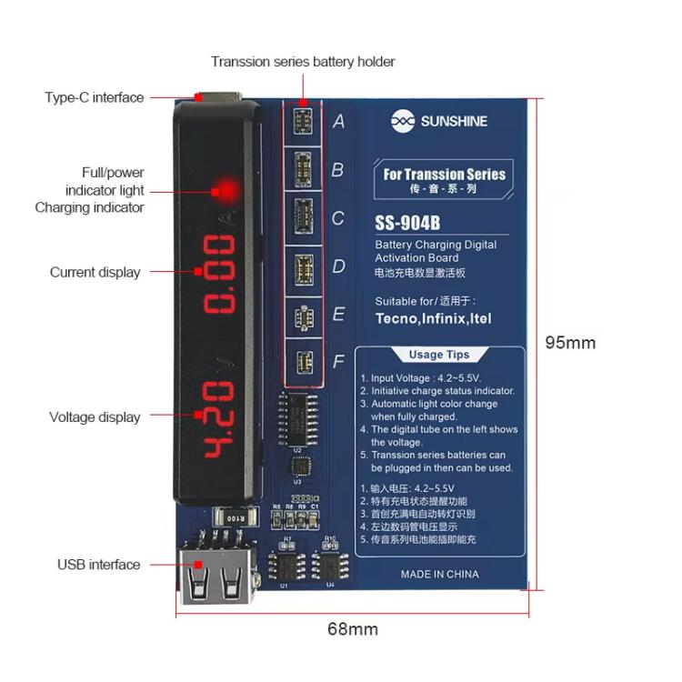 For Transsion Series Battery Charging Digital Display Activation Board Mobile Phone Repair Tool, SS-904B