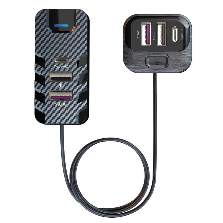 YQ2 6-Port Multi-Function Car Phone Charger 66W Fast Charging Car Charger With Cable, YQ2