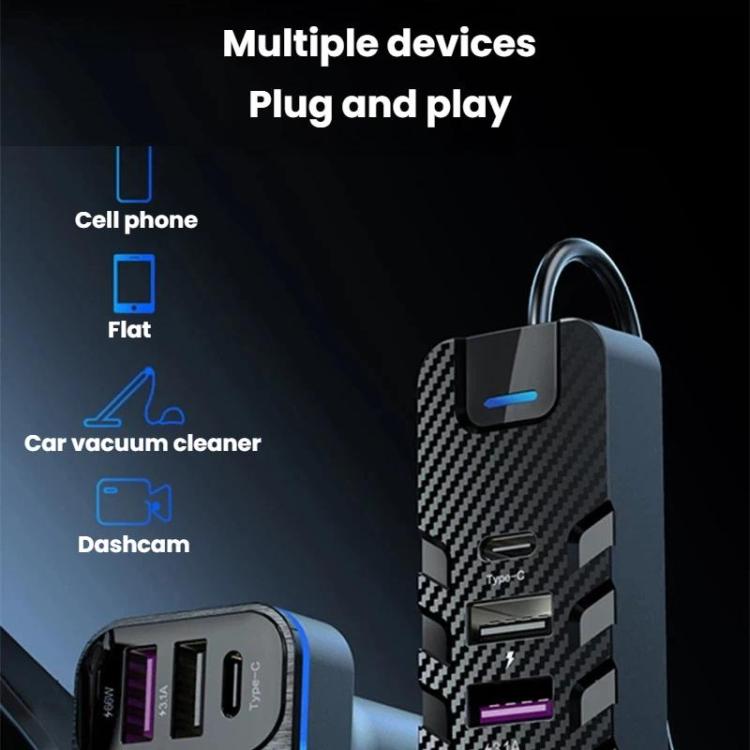 YQ2 6-Port Multi-Function Car Phone Charger 66W Fast Charging Car Charger With Cable, YQ2