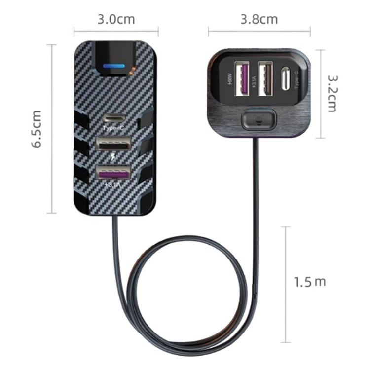 YQ2 6-Port Multi-Function Car Phone Charger 66W Fast Charging Car Charger With Cable, YQ2