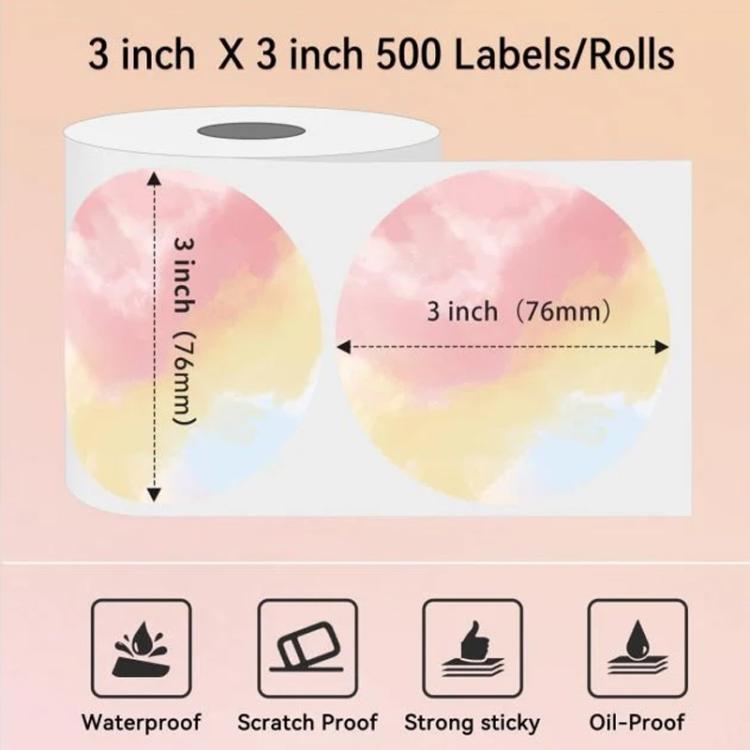 Phomemo 3-Inch 500pcs Thermal Labels For PM241-BT/PM246S/D520-BT Printer, White Bottom Blue Text, Pink Bottom Black Text, Mixed Dyes