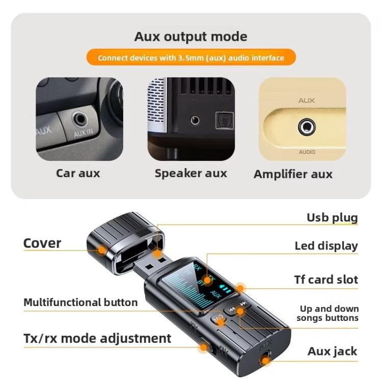 GT72 Bluetooth 5.4 Audio Adapter With Digital Display Portable Receiver & Transmitter, GT72