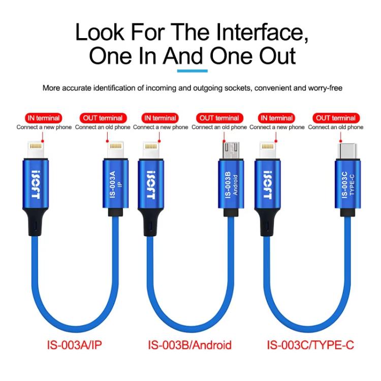 Phone Repair Data Transfer Combo Cable, ISOFT IS-003A 8 Pin To 8 Pin, ISOFT IS-003B 8 Pin To USB, ISOFT IS-003B 8 Pin To Type-C