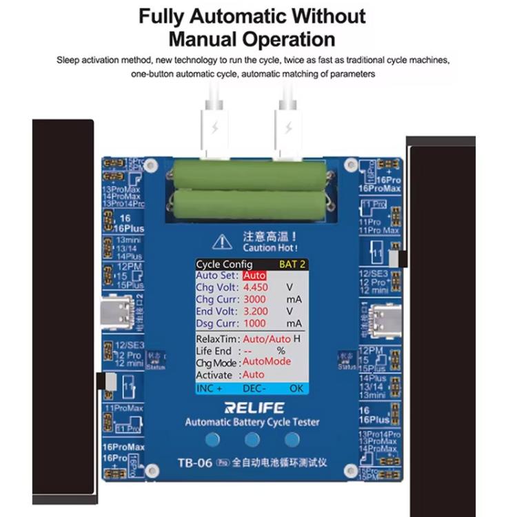 For IPhone 11-16 Series Fully Automatic Battery Cycle Tester With Dual-Channel Independent Battery Cycle Charging, EU Plug, TB-06 Pro