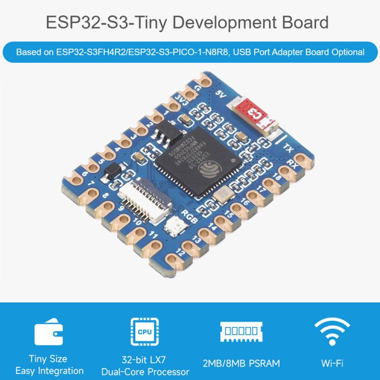 Mini Development Board Dual-Core Processor, 240MHz Running Frequency, Waveshare ESP32-S3-Tiny, Waveshare ESP32-S3-Tiny-N8R8, Waveshare ESP32-S3-Tiny-Kit, Waveshare  ESP32-S3-Tiny-N8R8-Kit