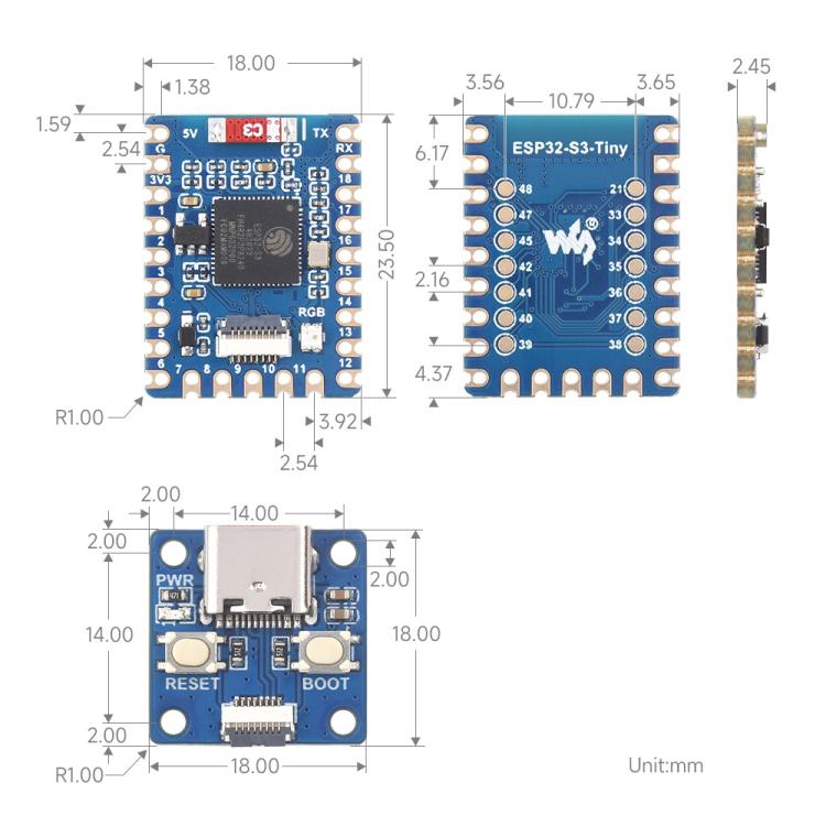 Mini Development Board Dual-Core Processor, 240MHz Running Frequency, Waveshare ESP32-S3-Tiny, Waveshare ESP32-S3-Tiny-N8R8, Waveshare ESP32-S3-Tiny-Kit, Waveshare  ESP32-S3-Tiny-N8R8-Kit