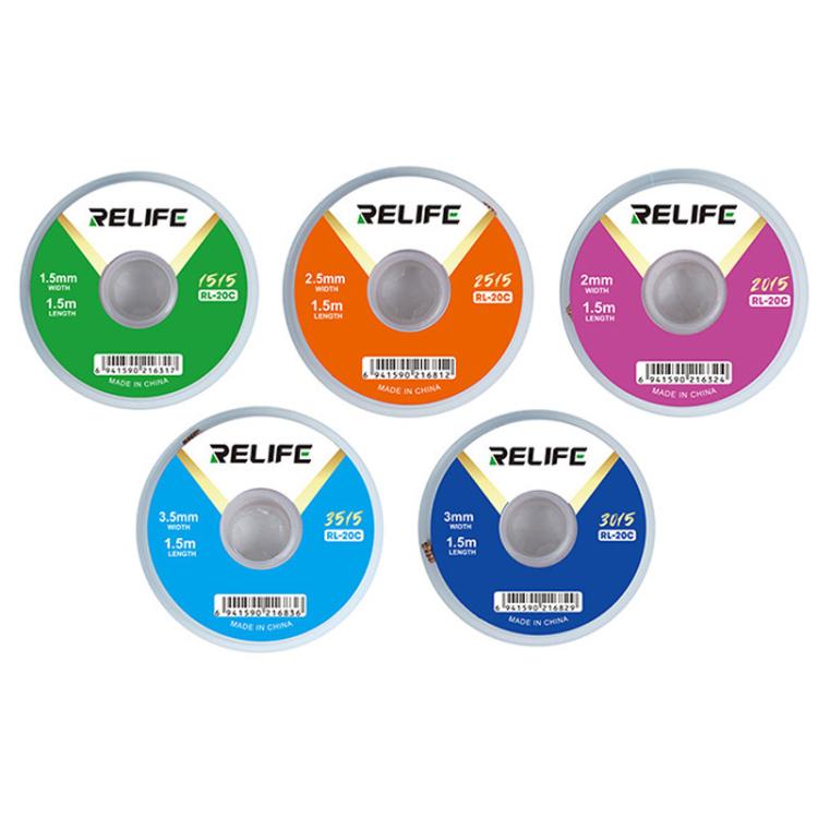 RELIFE RL-20C PCB Solder Cleaning Corrosion-Resistant Solder Removal Tape, 1.5mm x 1.5m, 2mm x 1.5m, 2.5mm x 1.5m, 3mm x 1.5m, 3.5mm x 1.5m