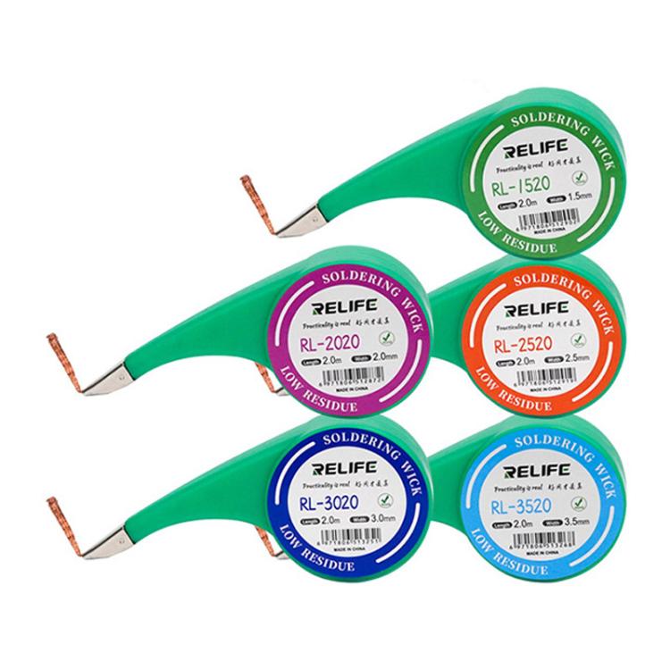 Powerful Solder Removal Tape Low Residue No-Clean Solder Removal Tape for Repair and Soldering, RELIFE 1.5mm x 2m, RELIFE 2mm x 2m, RELIFE 2.5mm x 2m, RELIFE 3mm x 2m, RELIFE 3.5mm x 2m