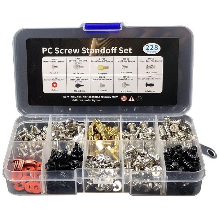 228pcs Computer Case Screw Set PC Mounting Screws Kit For Hard Drive, Motherboard, 228pcs /Set