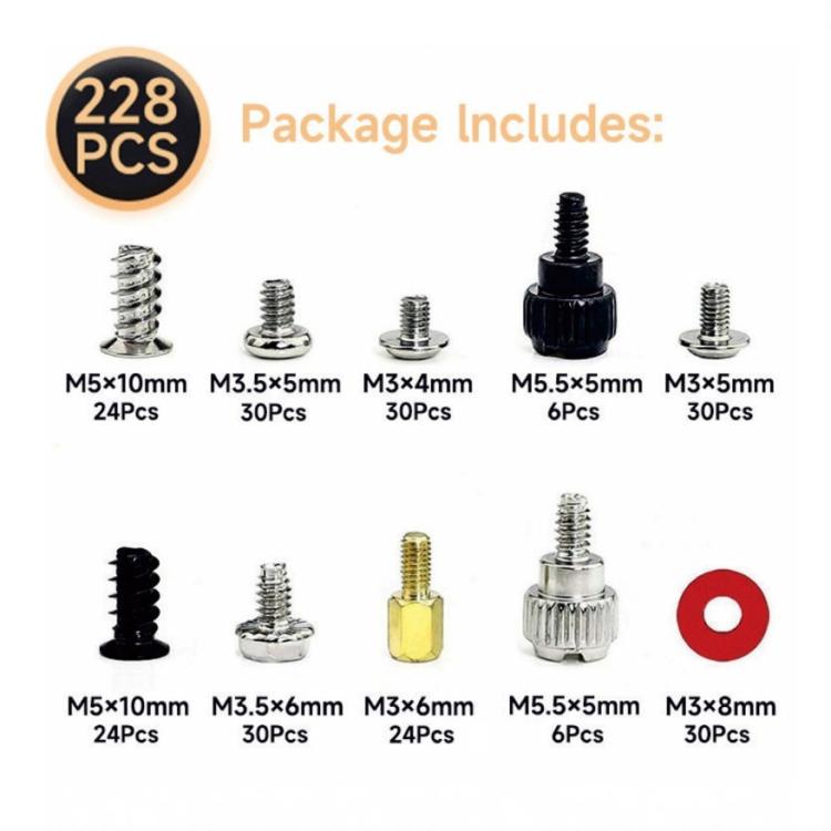 228pcs Computer Case Screw Set PC Mounting Screws Kit For Hard Drive, Motherboard, 228pcs /Set