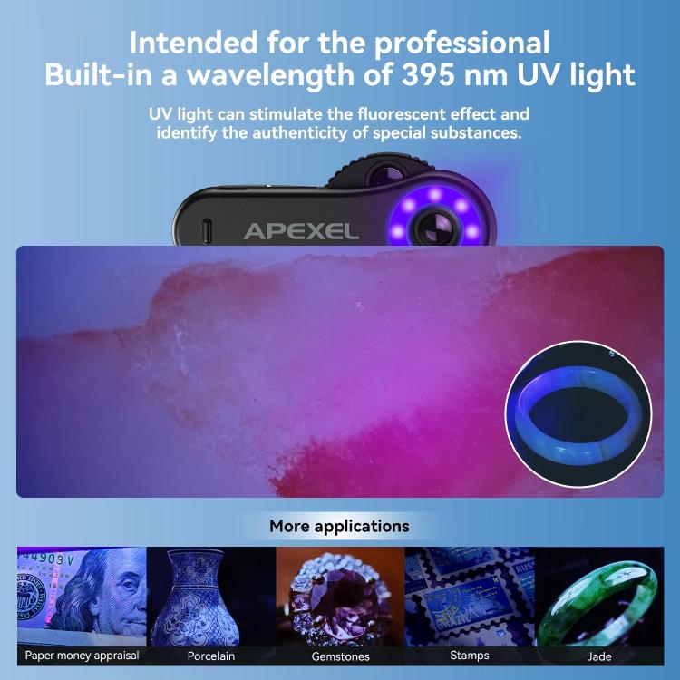 APEXEL TriScope 40X-80X-120X Phone Microscope with Dual-Temperature LED & UV Lighting, APL-MS3L