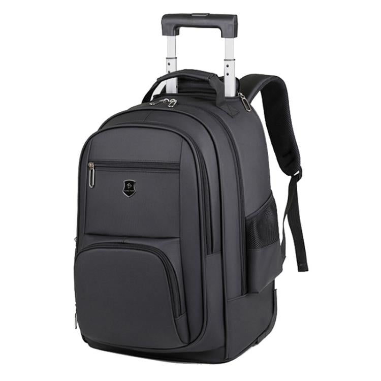 Large Capacity Wheeled Backpack for Men Carry-On Trolley Laptop Backpack with Hidden Shoulder Straps
