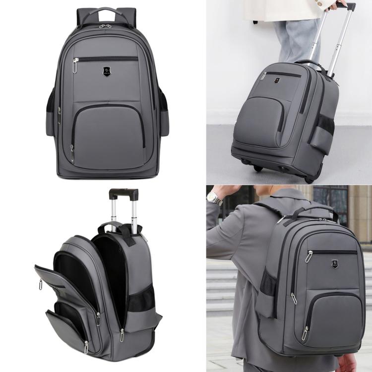 Large Capacity Wheeled Backpack for Men Carry-On Trolley Laptop Backpack with Hidden Shoulder Straps