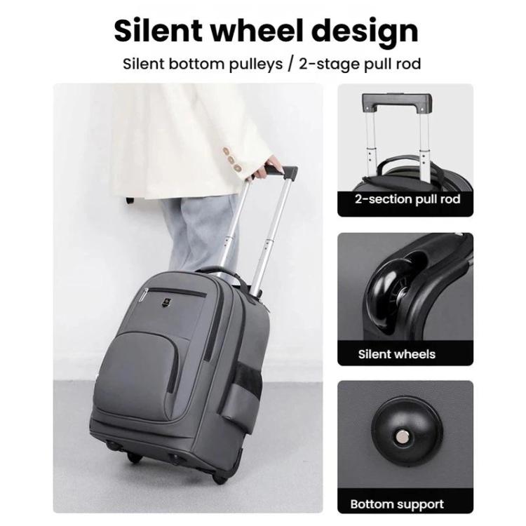 Large Capacity Wheeled Backpack for Men Carry-On Trolley Laptop Backpack with Hidden Shoulder Straps