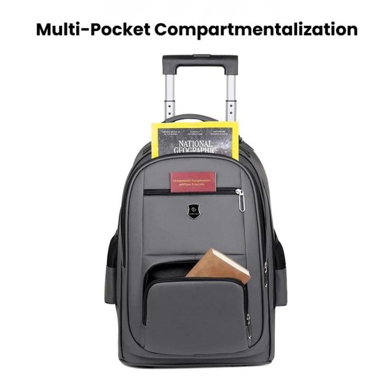 Large Capacity Wheeled Backpack for Men Carry-On Trolley Laptop Backpack with Hidden Shoulder Straps