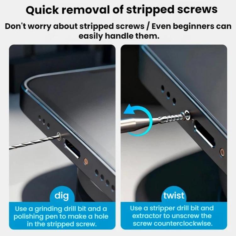Slipped Thread Drill Bits Screwdriver Accessories for Mobile Phone Repair, Drilling Short Version, Drilling Long Version, Remove Drill Bit