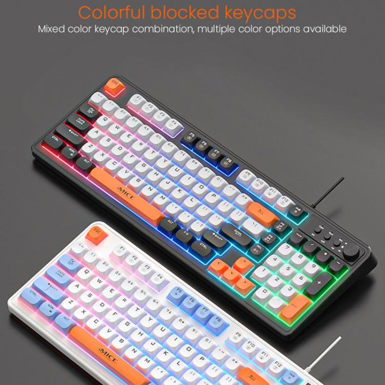 iMICE AK-300 99-key USB Backlit Multi-Color Keycap 1.5m Wired Gaming Keyboard With Dimmer Knob, AK-300