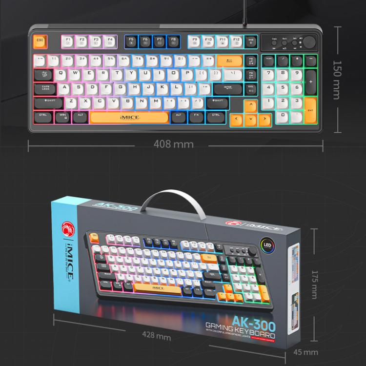 iMICE AK-300 99-key USB Backlit Multi-Color Keycap 1.5m Wired Gaming Keyboard With Dimmer Knob, AK-300