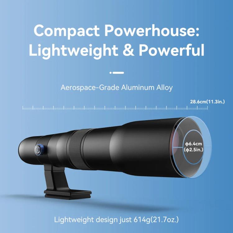 APEXEL TeleCular 50x Telephoto Lens Kit for Smartphone with 360-degree Ball Head Tripod & Internal Focus, APL-T50X