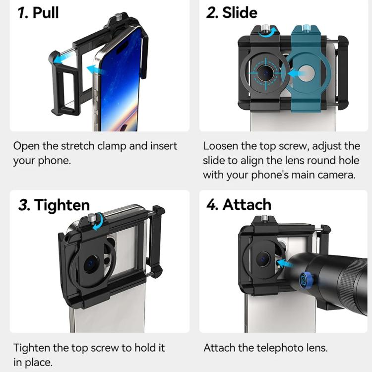 APEXEL TeleCular 50x Telephoto Lens Kit for Smartphone with 360-degree Ball Head Tripod & Internal Focus, APL-T50X