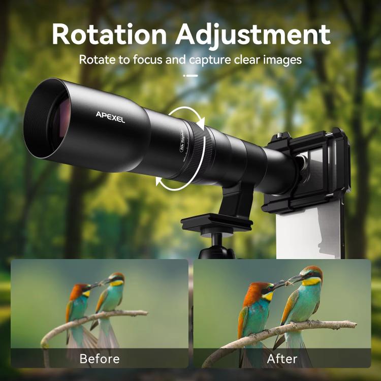 APEXEL TeleCular 50x Telephoto Lens Kit for Smartphone with 360-degree Ball Head Tripod & Internal Focus, APL-T50X